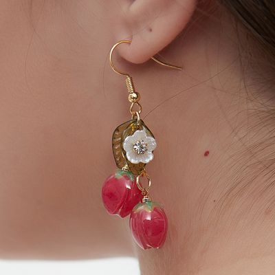 STRAWBERRY CHARM EARRINGS (PAIR)