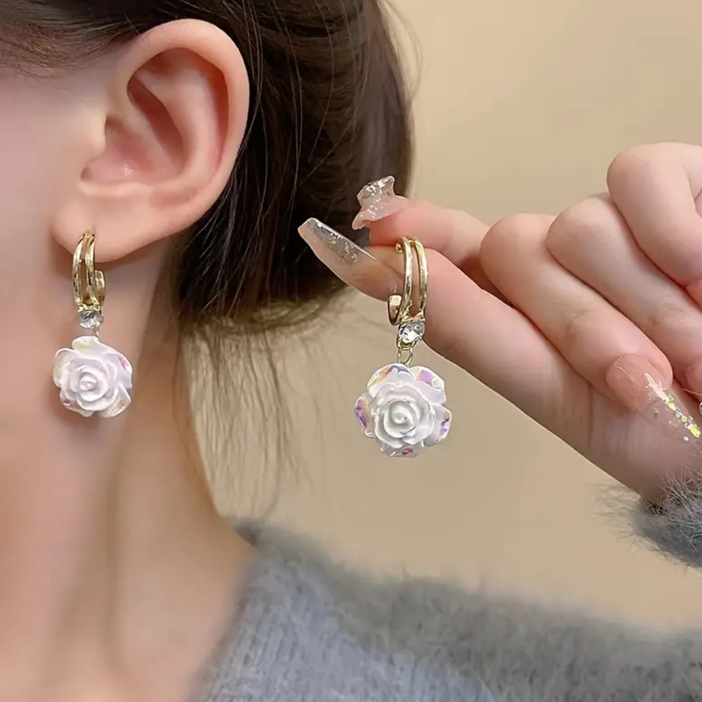 CAMELLIA ROSE EARRINGS (PAIR)