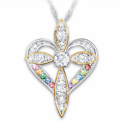 Zirconia Petal Cross Necklace