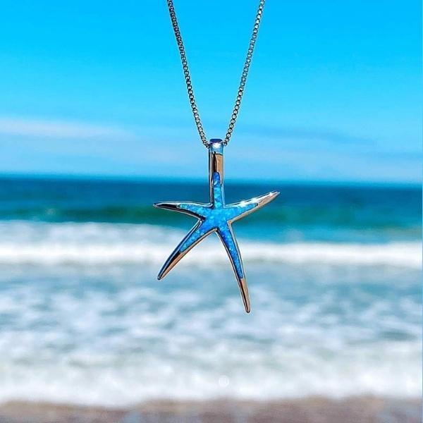 Seanna - Starfish necklace in silver with blue opal | Silver