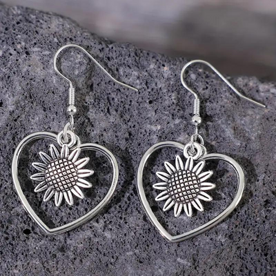 SUNFLOWER HEART EARRINGS (PAIR)