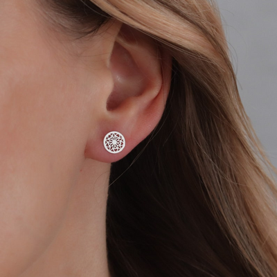 SILVER MANDALA STUDS (PAIR)