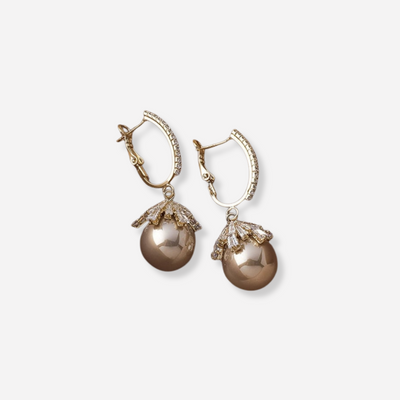 Flower Top Pearl Drop Earrings