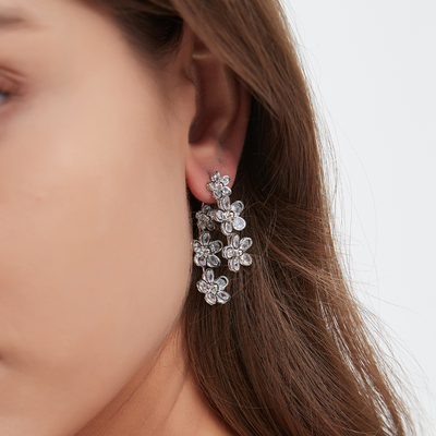 SILVER FLOWER HOOP EARRINGS (PAIR)