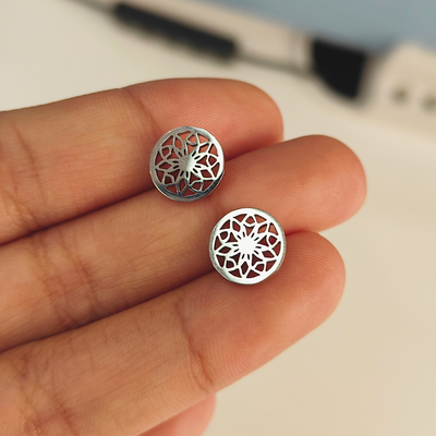 SILVER MANDALA STUDS (PAIR)
