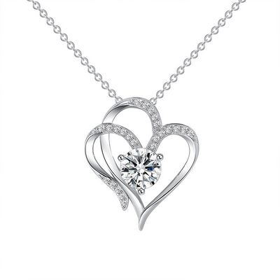 Tamila - Adjustable ladies' necklace with double heart & sparkling zirconia