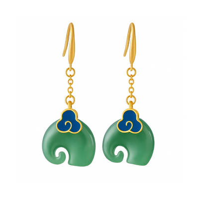 Cheyenne - Vintage elephant earrings in green | Gold