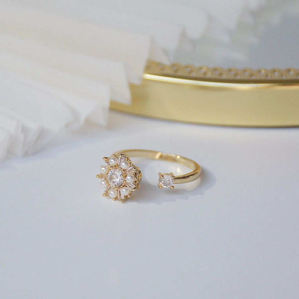 FIDGET FLORAL PEARL RING (ADJUSTABLE)