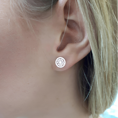 SILVER MANDALA STUDS (PAIR)