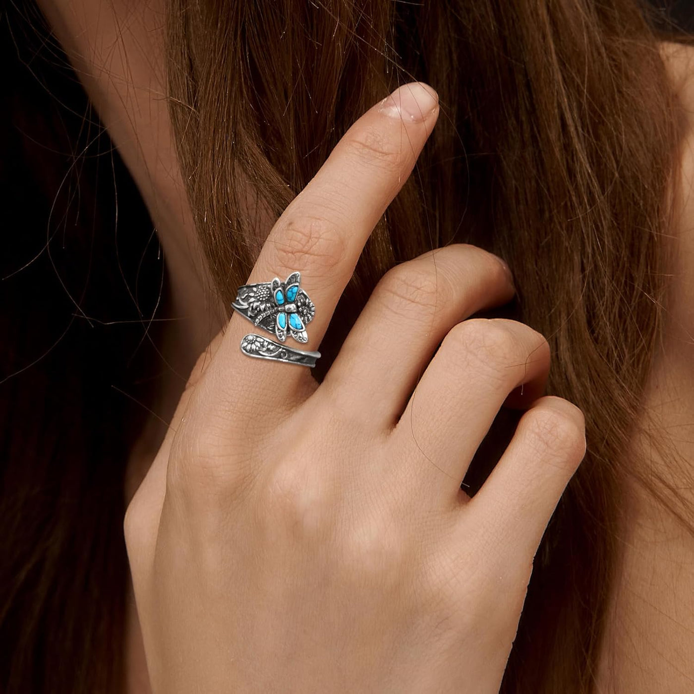 Sterling Silver Turquoise Spoon Ring