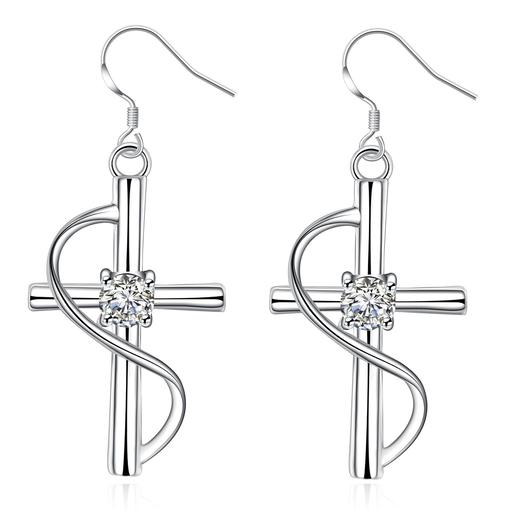 Silver Infinity Crucifix Earrings