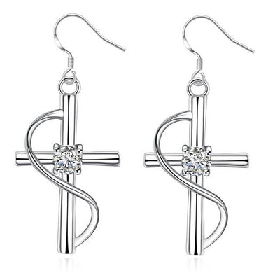 Silver Infinity Crucifix Earrings