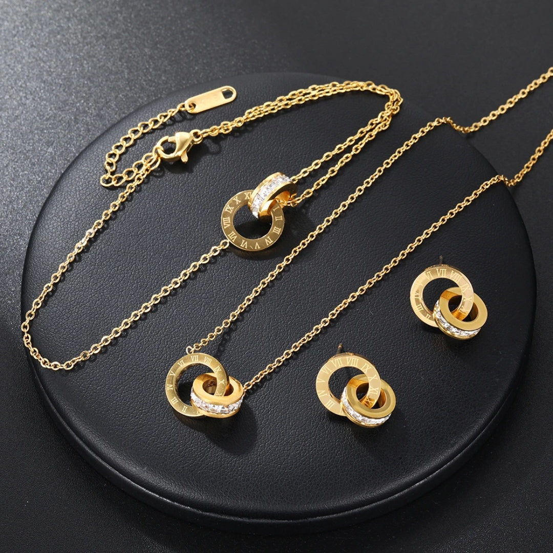 Set Necklace and Roman Hoop  in Gold