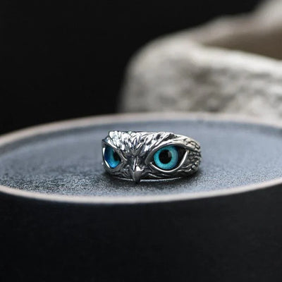 Silver owl ring with opal - owl of happiness - Rowan