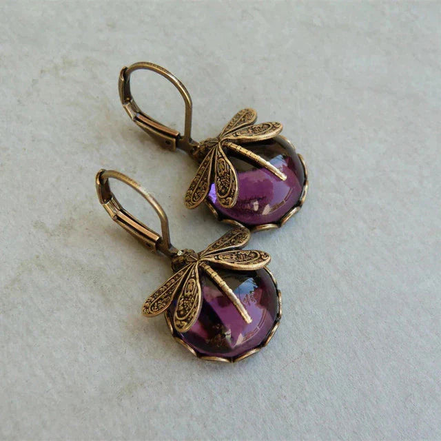 Unique Antique Gold Blue Crystal Earrings