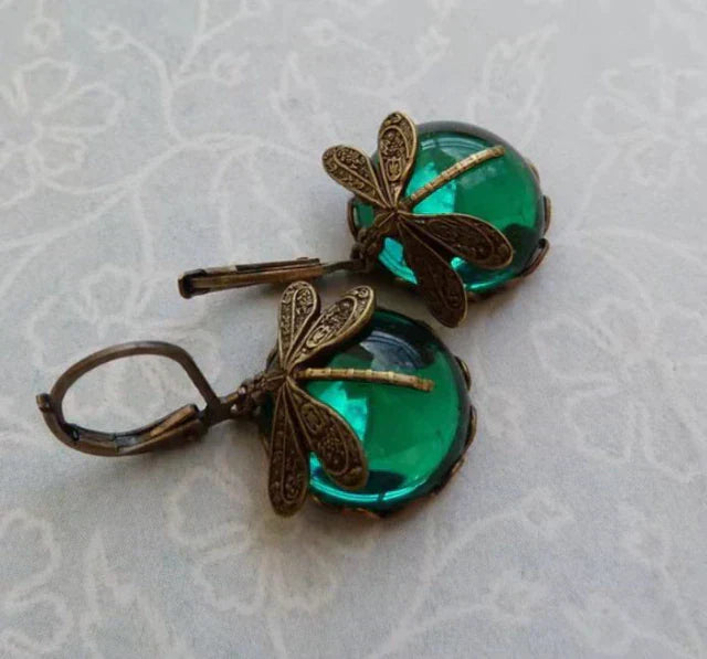 Unique Antique Gold Blue Crystal Earrings