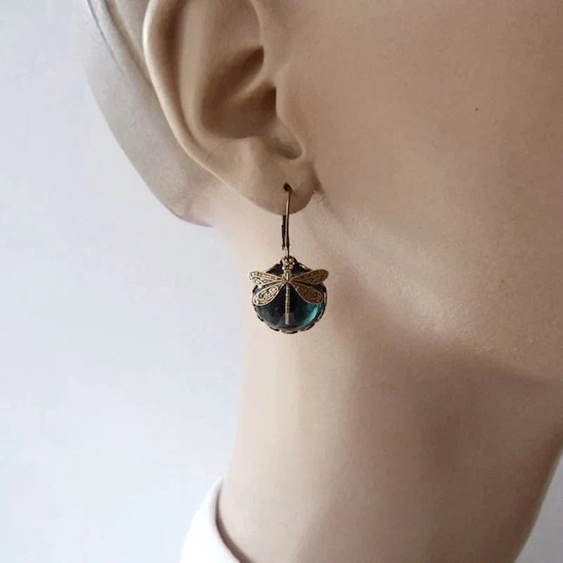 Unique Antique Gold Blue Crystal Earrings