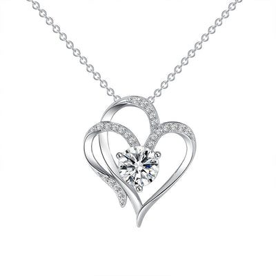 Tamila - Adjustable ladies' necklace with double heart & sparkling zirconia