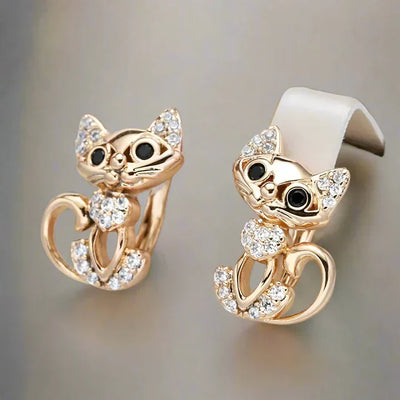 Delicate cat earrings with zirconia - Blake | Gold