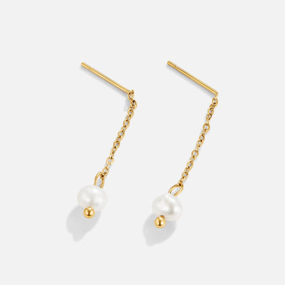 Gold long Pearl Drop Earrings
