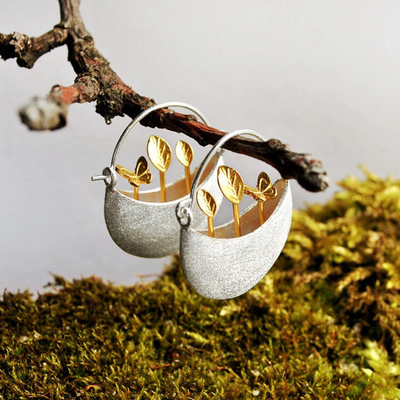 Gold Plated Floral Basket  in Silver