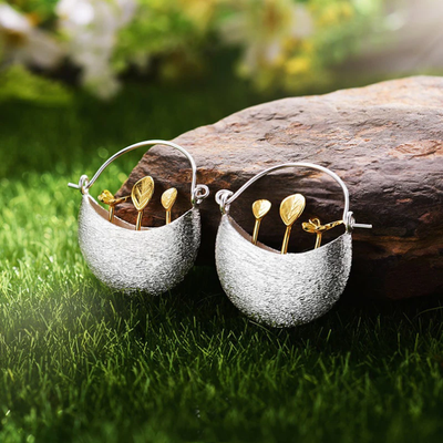 Gold Plated Floral Basket  in Silver
