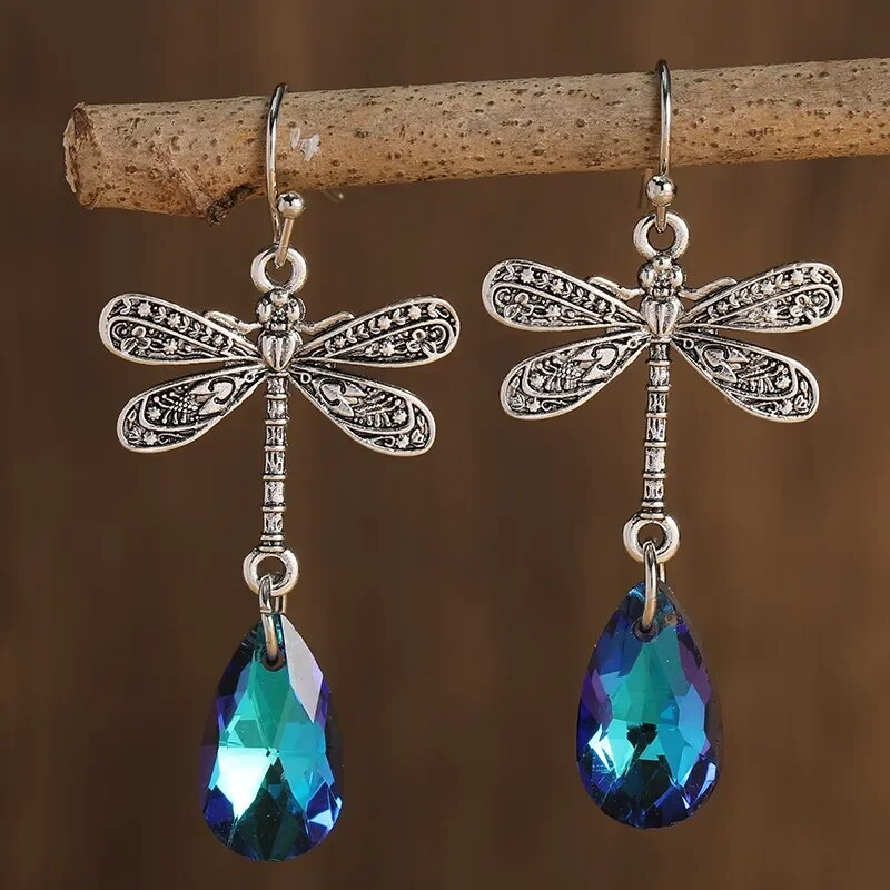 Vintage Blue Zirconia Drop Dragonfly