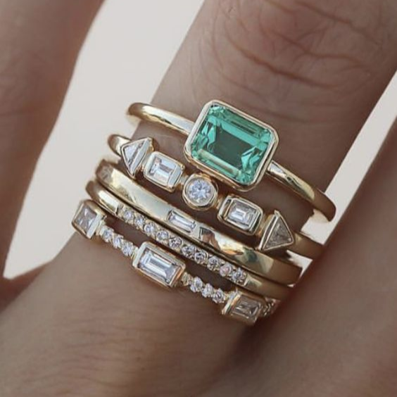 Vintage Ring Set Turquoise Crystal