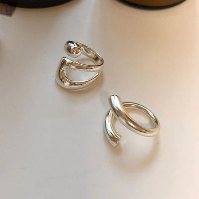 SILVER HOLLOW RING SET (ADJUSTABLE)